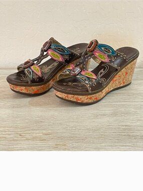 Spring Step L'artiste Bonita Sandals 6 Platform Wedge Dragonfly Leather Colorful